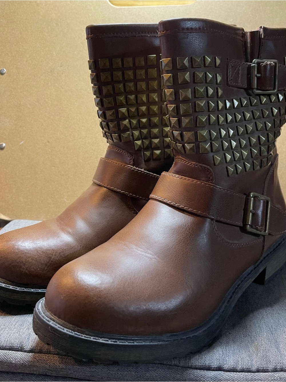 Skechers Brown Studded Combat Boots